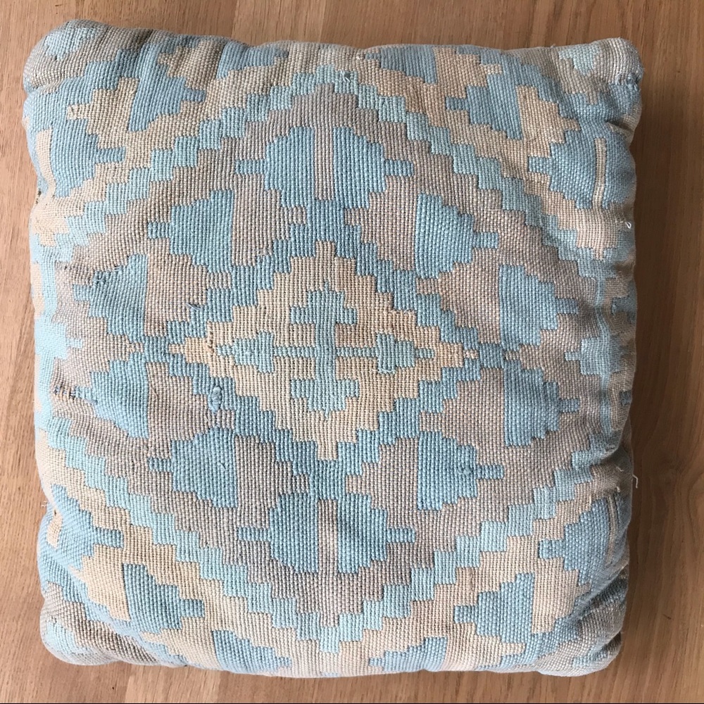 Vintage Cream and Light Blue Woven Pillow